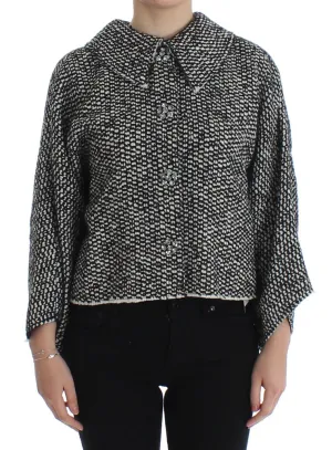 Black White Tweed Crystal Jacket Coat