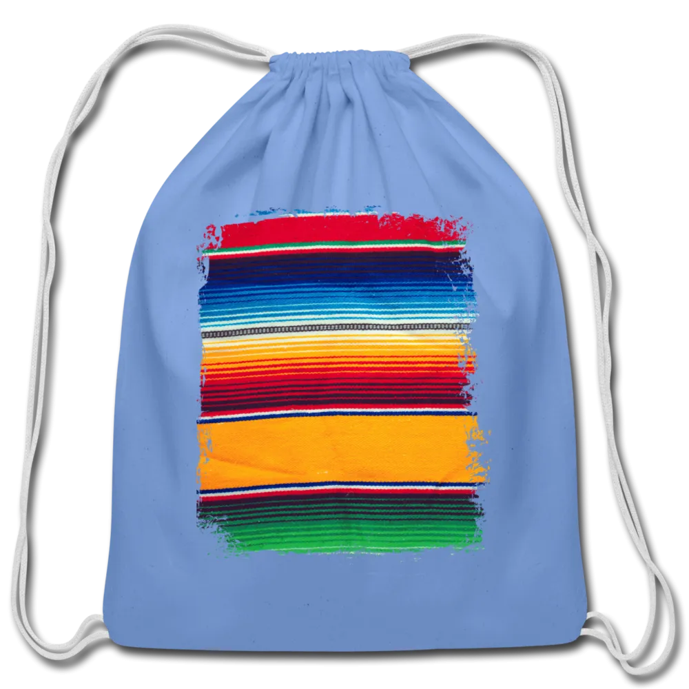 Black With Colorful Serape Design Cotton Drawstring Bag Backpack