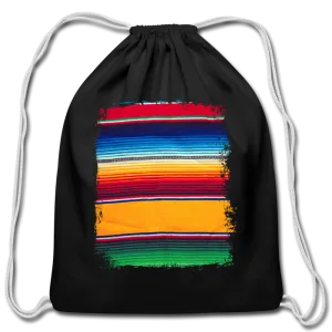 Black With Colorful Serape Design Cotton Drawstring Bag Backpack