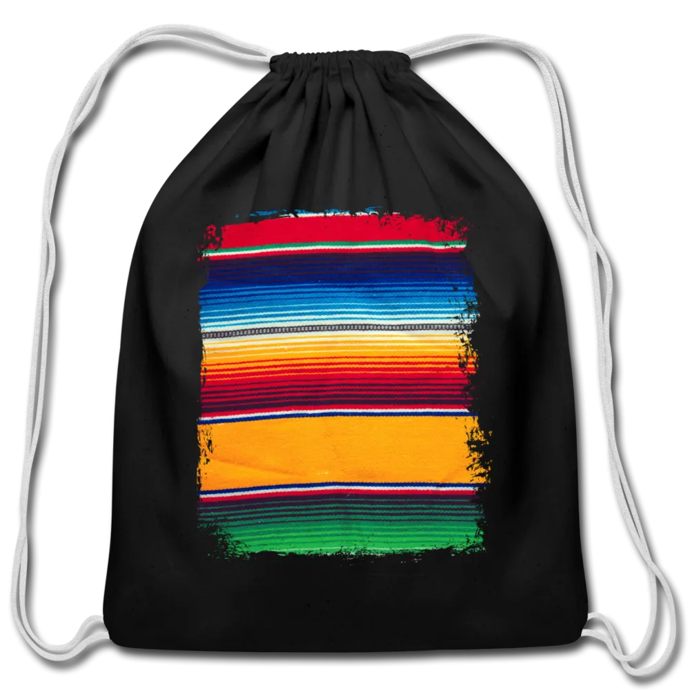 Black With Colorful Serape Design Cotton Drawstring Bag Backpack