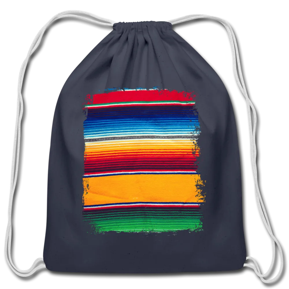 Black With Colorful Serape Design Cotton Drawstring Bag Backpack