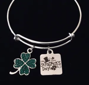 Bling Saint Patrick's Day Jewelry Expandable Charm Bracelet Silver Adjustable Bangle One Size Fits All Gift