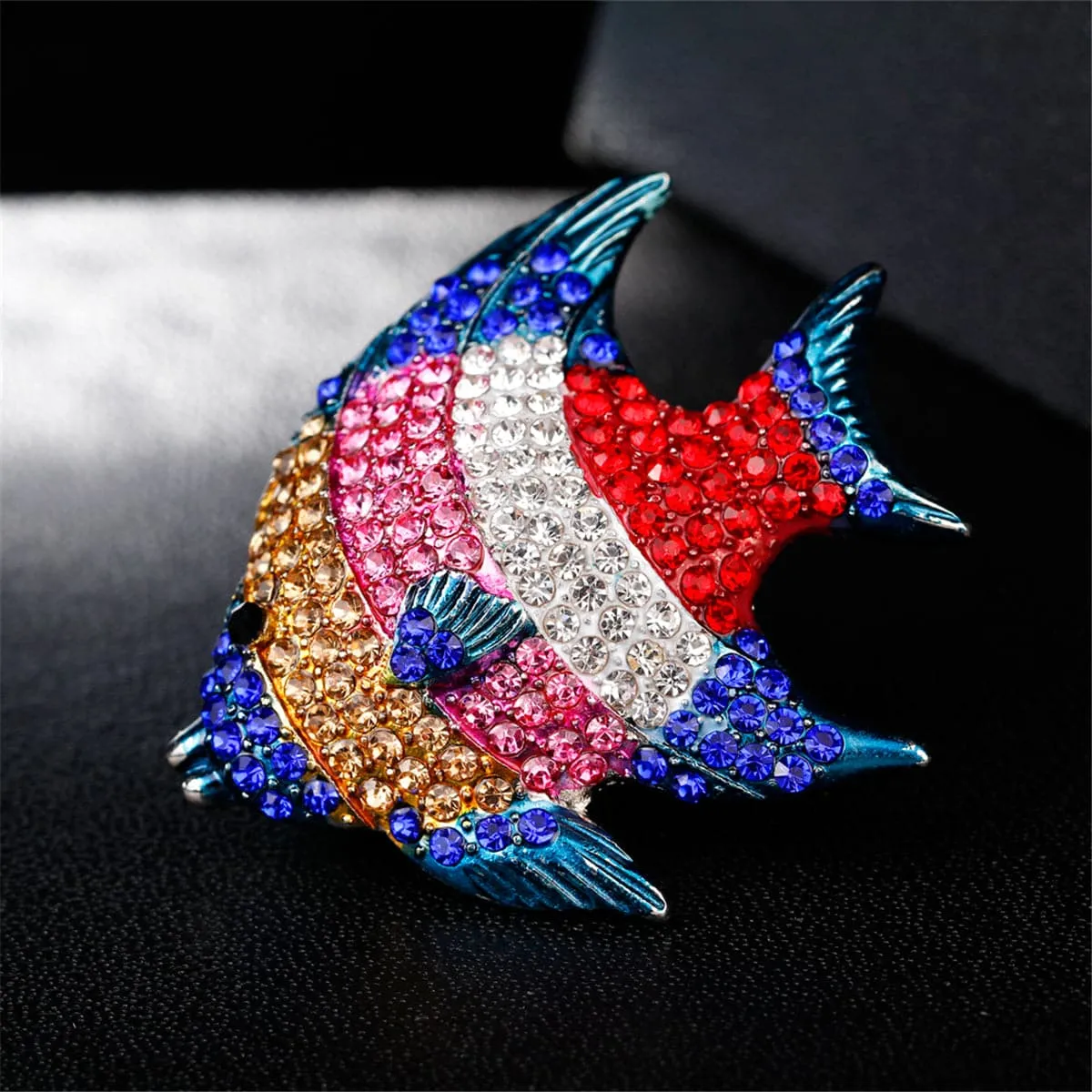 Blue & Pink Cubic Zirconia & Silver-Plated Fish Brooch