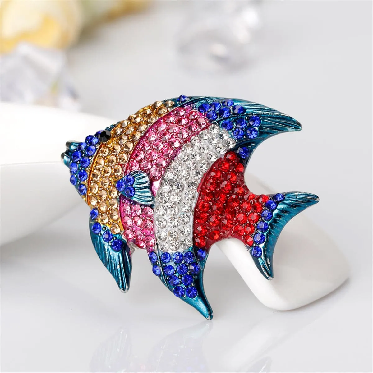 Blue & Pink Cubic Zirconia & Silver-Plated Fish Brooch