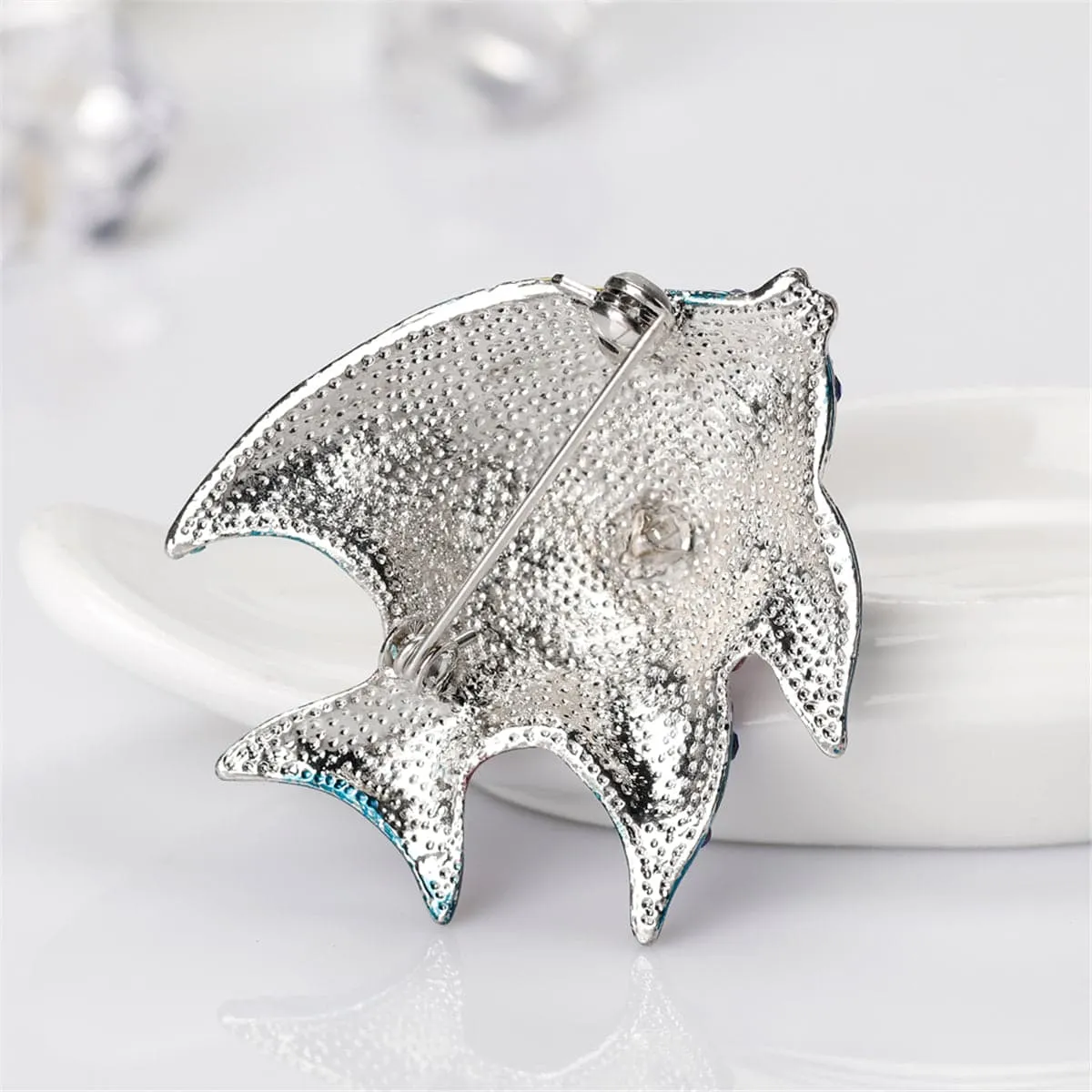 Blue & Pink Cubic Zirconia & Silver-Plated Fish Brooch