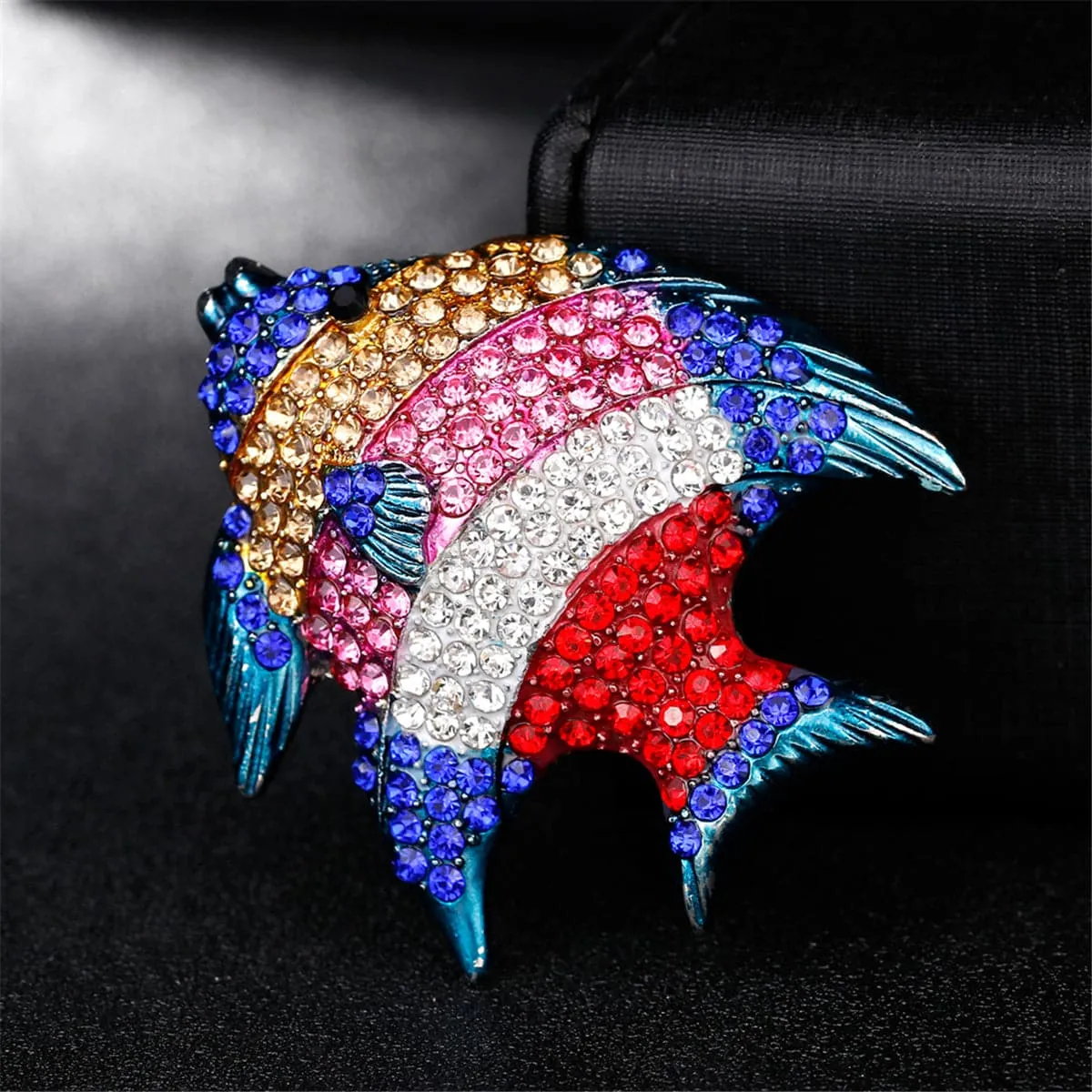 Blue & Pink Cubic Zirconia & Silver-Plated Fish Brooch