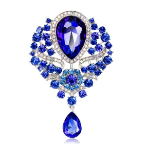 Blue Crystal & Clear Cubic Zirconia Drop Brooch