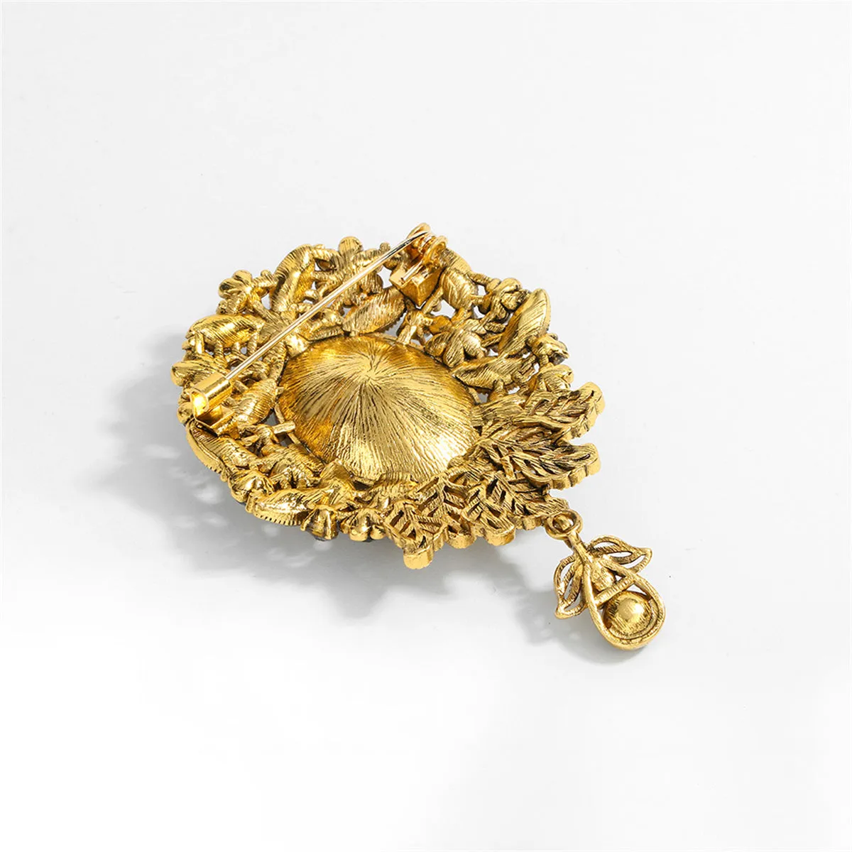 Blue Crystal & Cubic Zirconia 18K Gold-Plated Flower Oval Drop Brooch