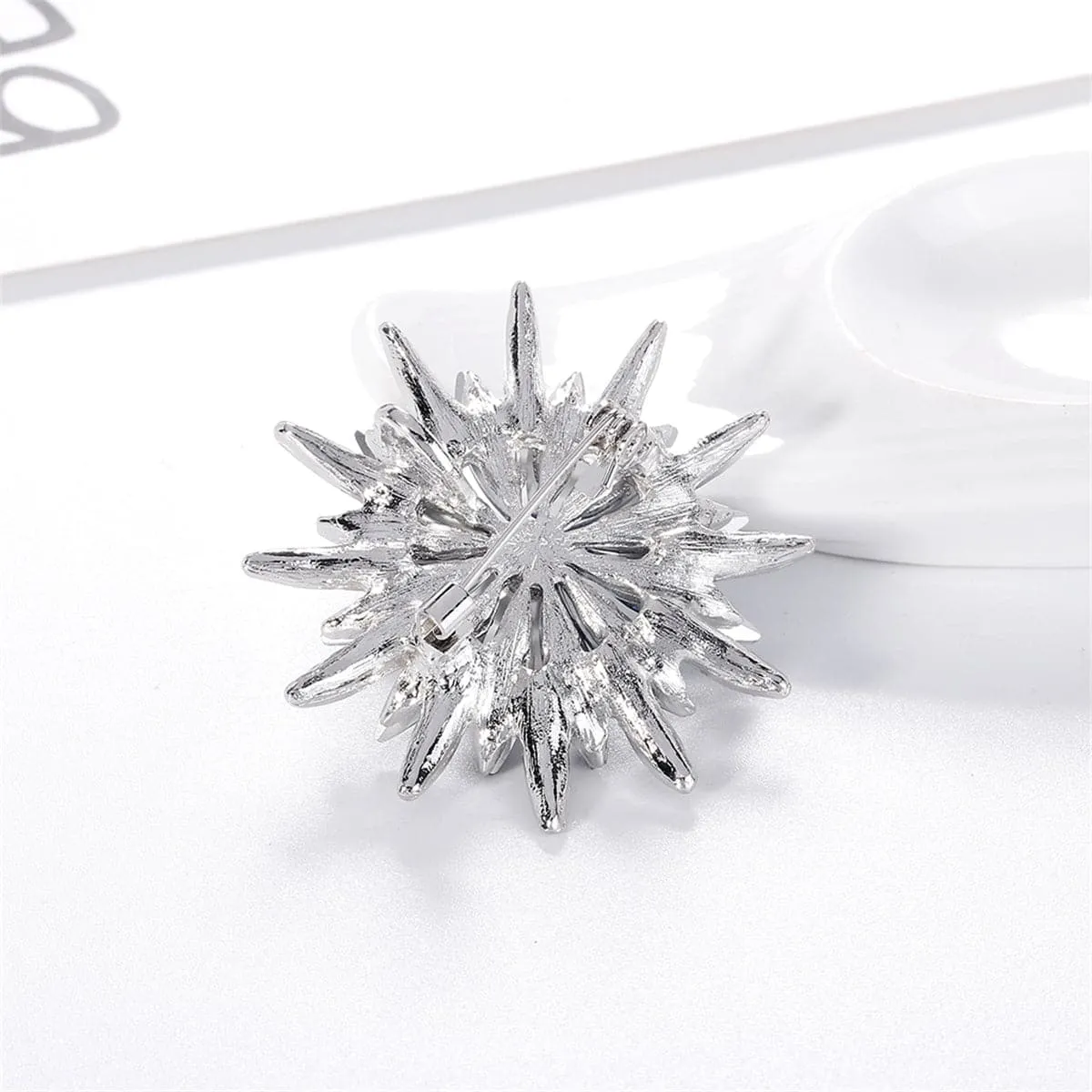 Blue Crystal & Cubic Zirconia Pearl Silver-Plated Flower Brooch