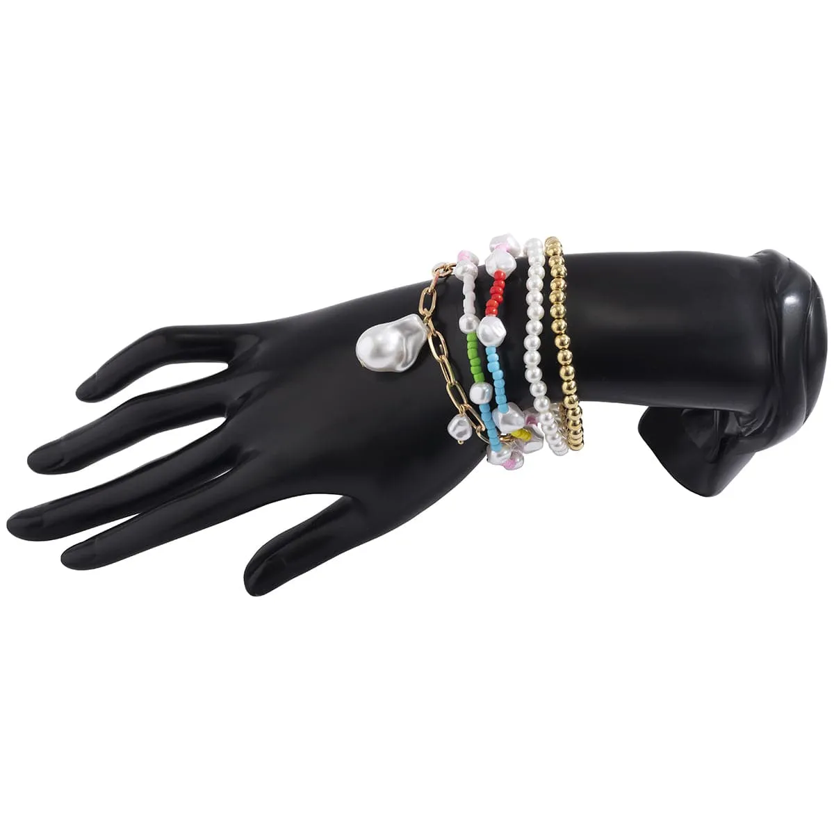 Blue Howlite & Pearl Color Block Beaded Stretch Bracelet Set