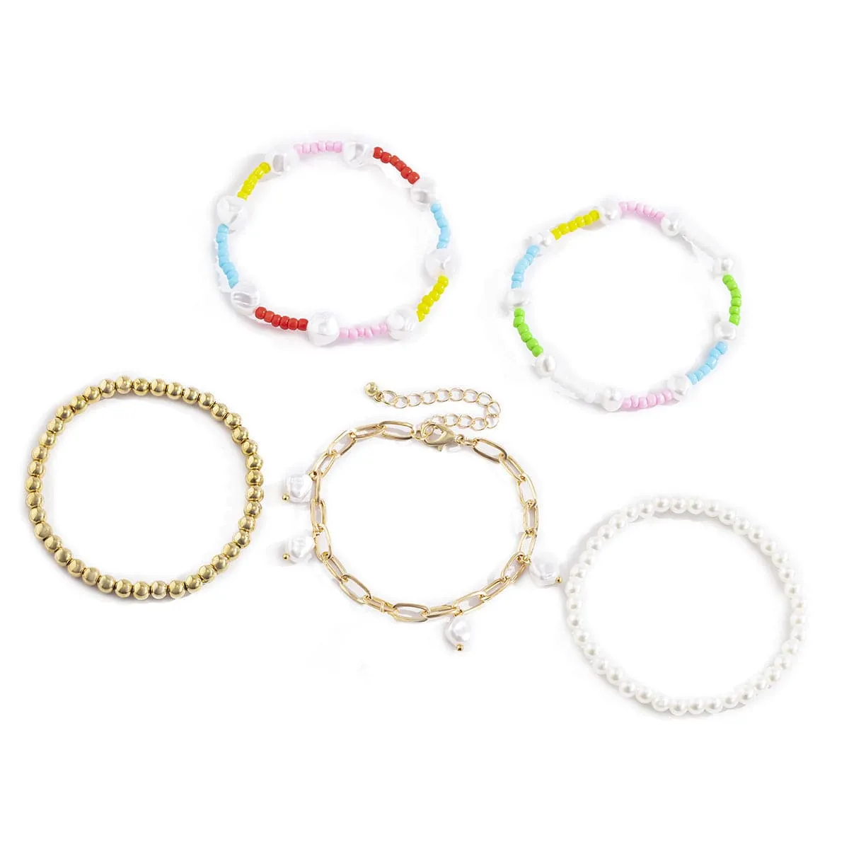 Blue Howlite & Pearl Color Block Beaded Stretch Bracelet Set