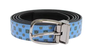 Blue Leather Silver Buckle Waist Belt