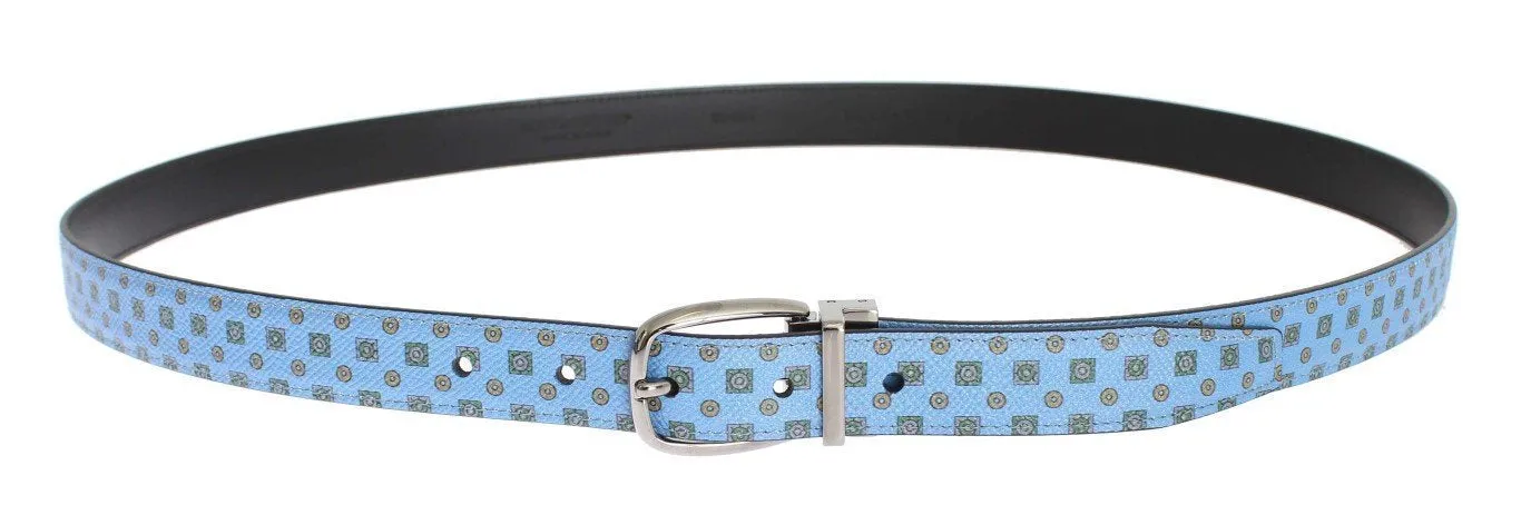 Blue Leather Silver Buckle Waist Belt