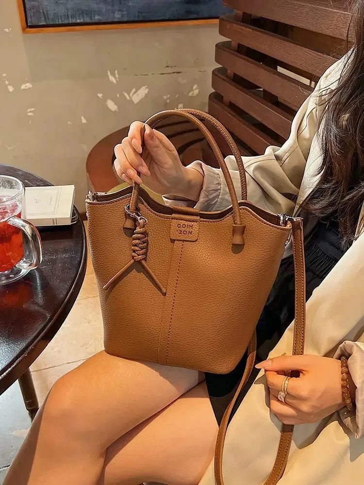 Braided Accent Leather Bucket Bag
