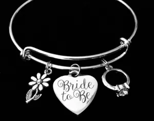 Bride To Be Jewelry Silver Expandable Charm Bracelet Adjustable Wire Bangle Engagement Gift Wedding Shower Bridal One Size Fits All Gift