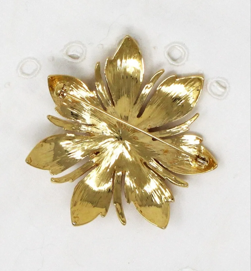 Brooch / Pin, Purple Rhinestones Flower, Large Purple Center & Lilac Petals, Gold-Tone