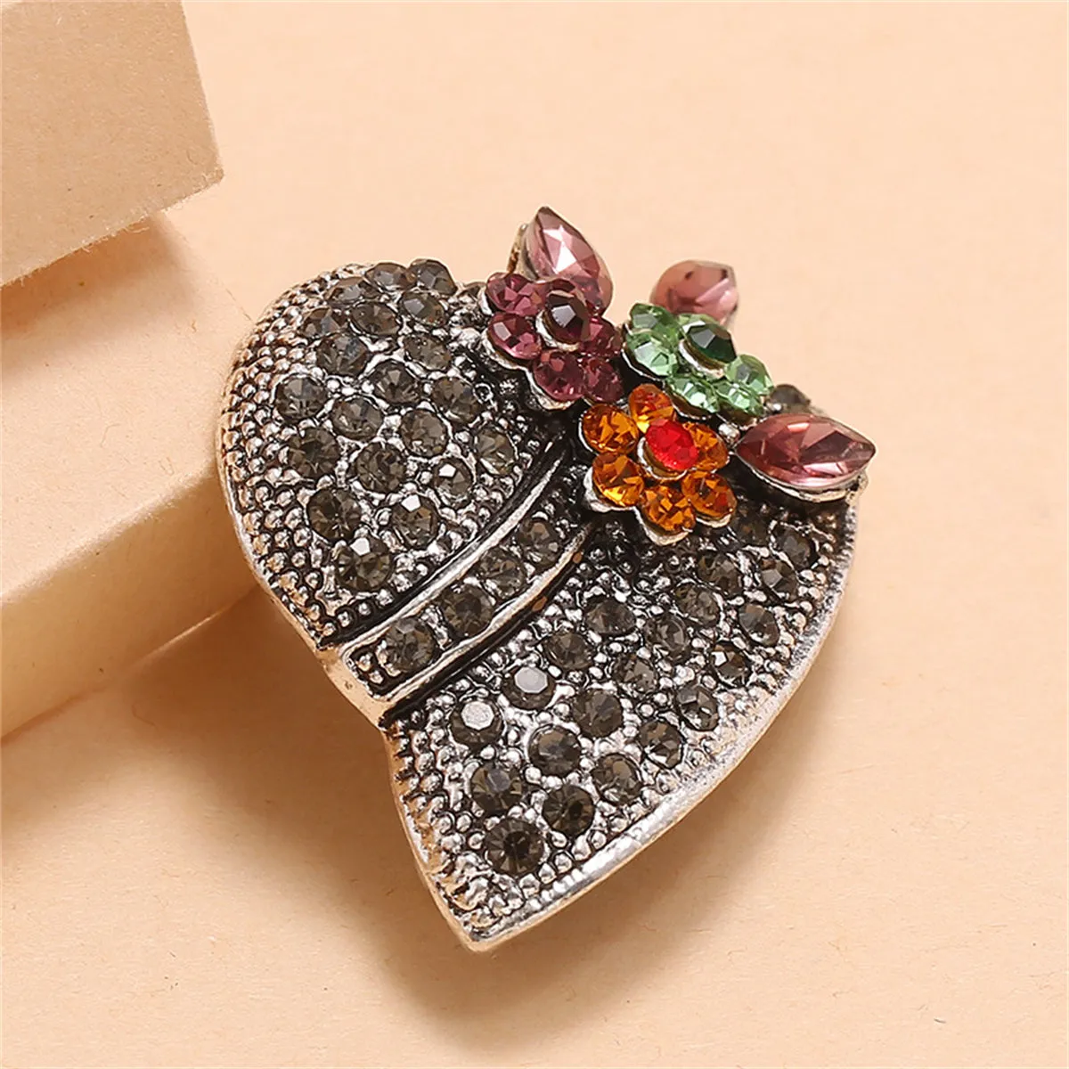 Brown Cubic Zirconia & Crystal Silver-Plated Flower Hat Brooch