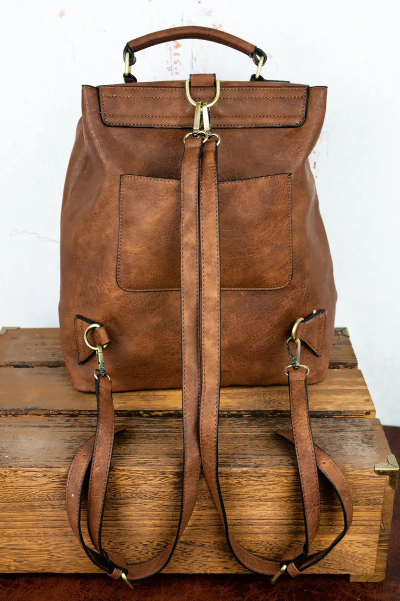 Brown Faux Leather Haley Satchel Backpack