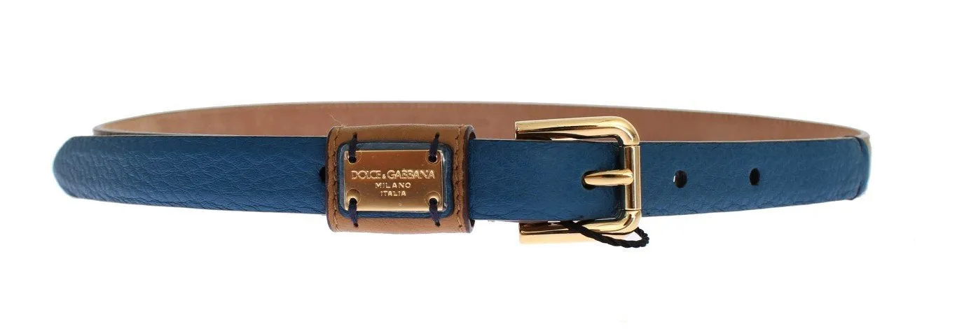 Brown Leather Gold Buckle Logo Waist Belt