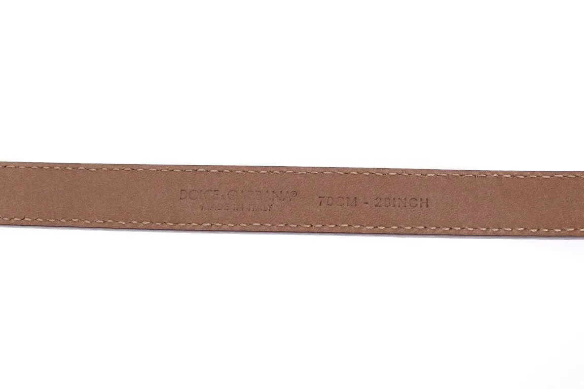 Brown Leather Gold Buckle Logo Waist Belt