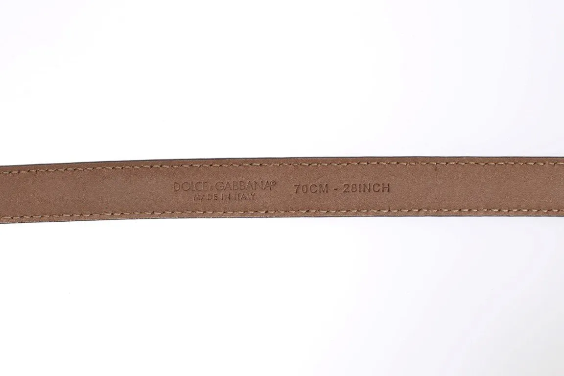 Brown Leather Gold Buckle Logo Waist Belt