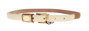 Brown Leather Gold Buckle Waist Logo Belt