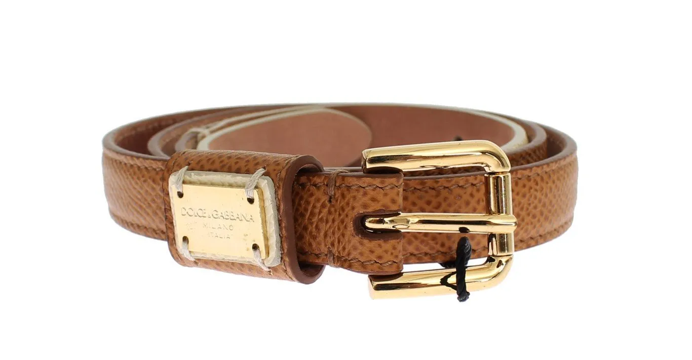 Brown Leather Gold Buckle Waist Logo Belt