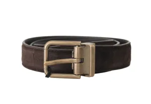 Brown Suede Leather Gold Buckle Mens Belt