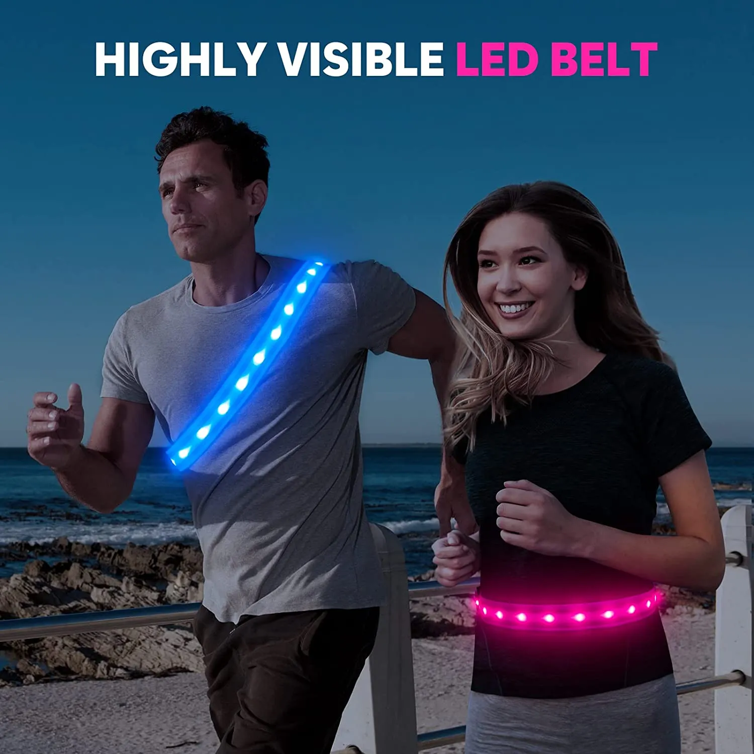 BSEEN Reflective LED Running Belt - Light Up Waistband for Running, Cycling, Hiking, Camping