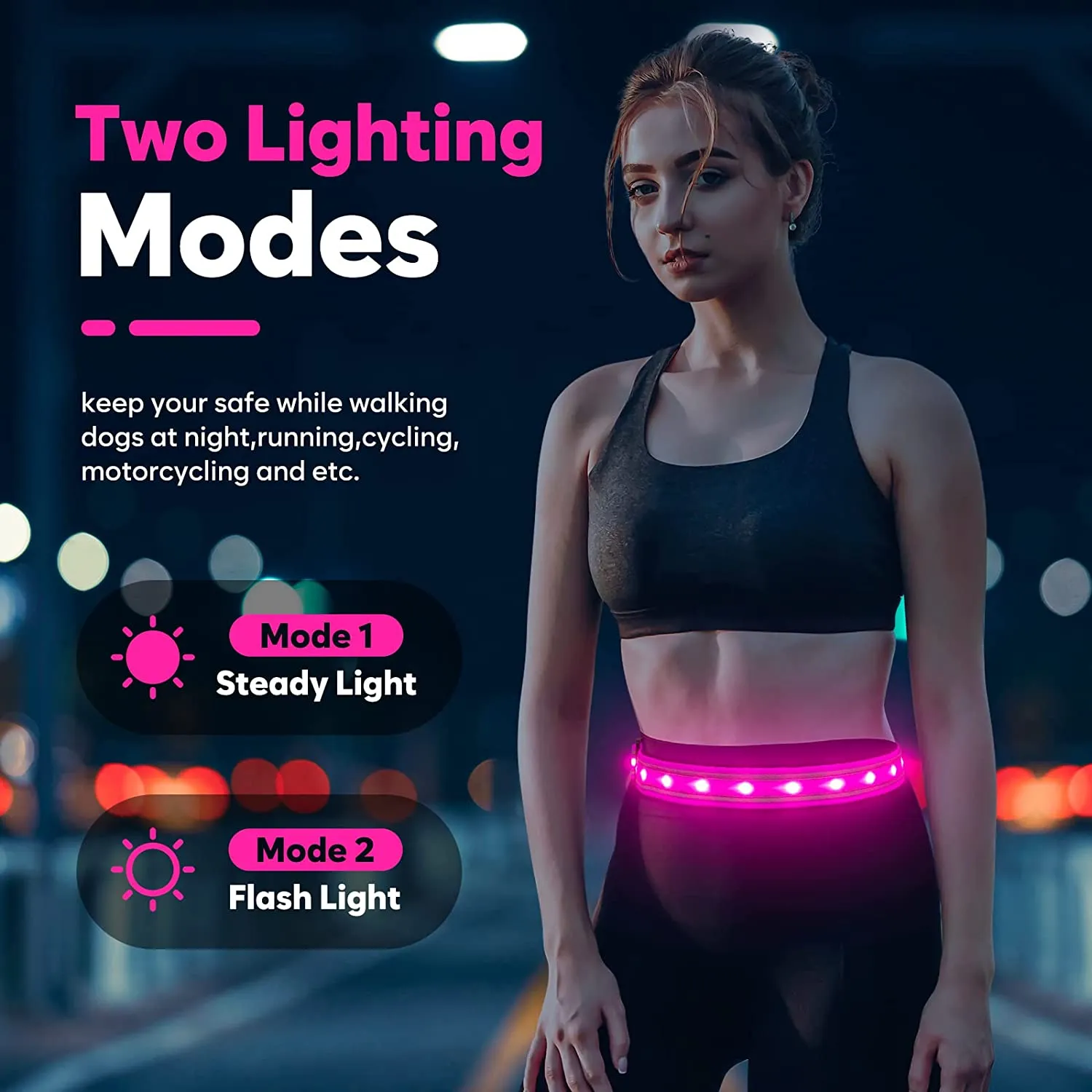 BSEEN Reflective LED Running Belt - Light Up Waistband for Running, Cycling, Hiking, Camping