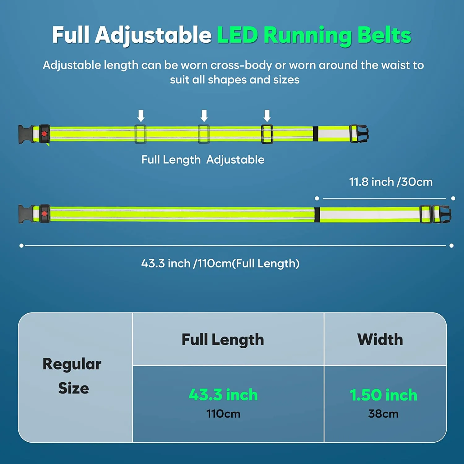 BSEEN Reflective LED Running Belt - Light Up Waistband for Running, Cycling, Hiking, Camping