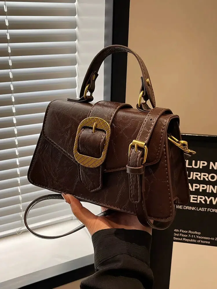 Buckle Leather Small Square Bag