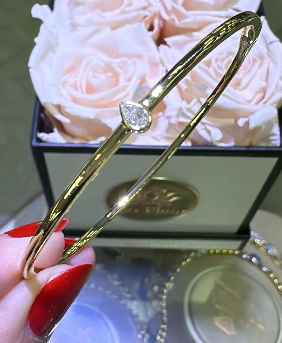 Burnish Set Pear-cut Diamond Bangle Bracelet