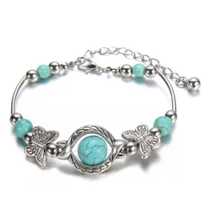 Butterfly Carved Beaded Turquoise Hand Chain Bracelet for Women