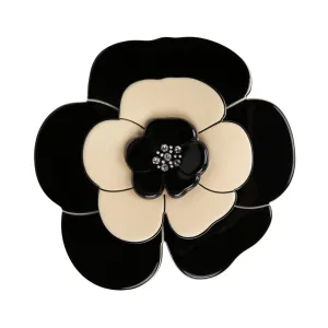 Camellia Large Crystal Black Ivory Brooch