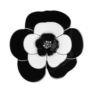 Camellia Large Crystal Black White Brooch