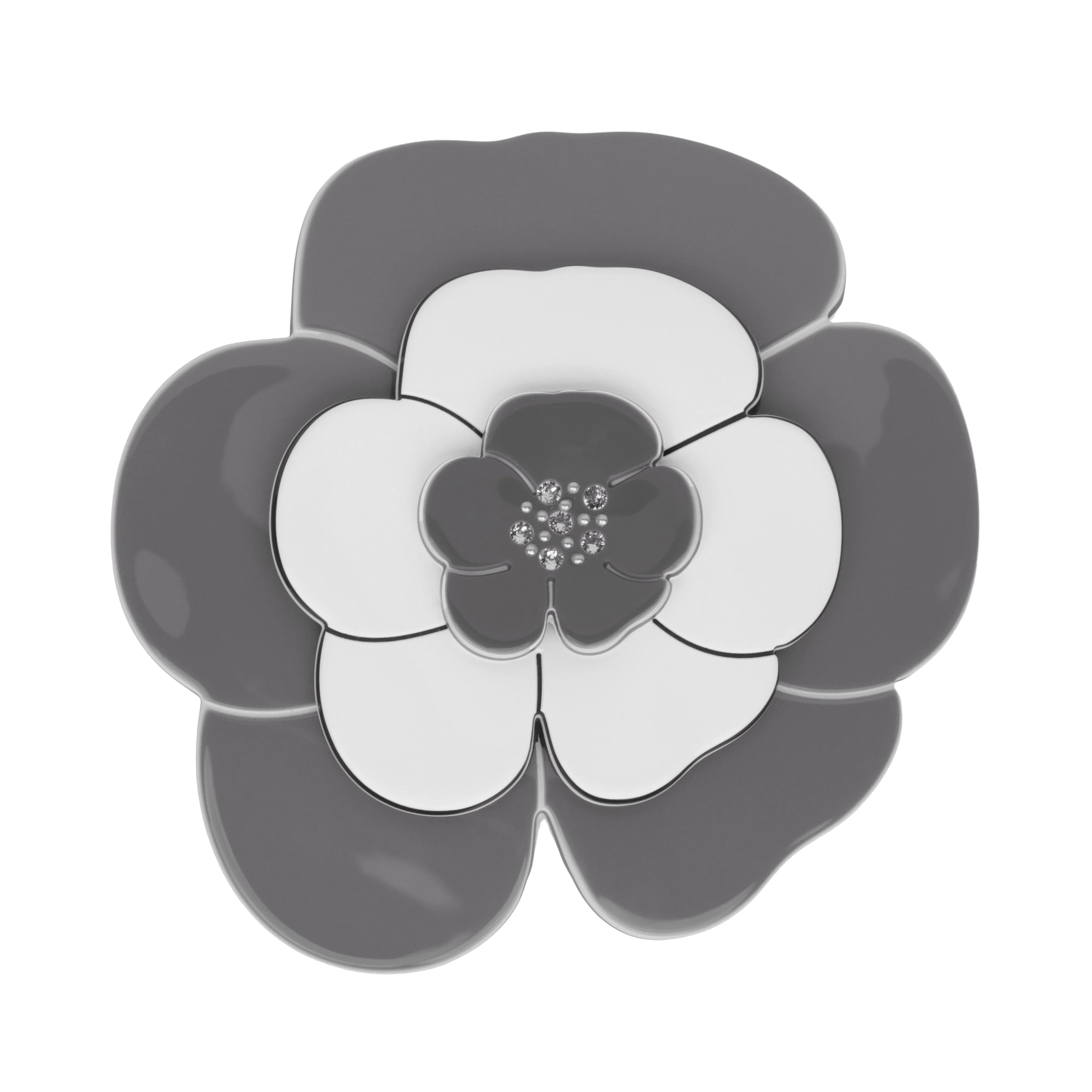 Camellia Large Crystal Grey White Brooch