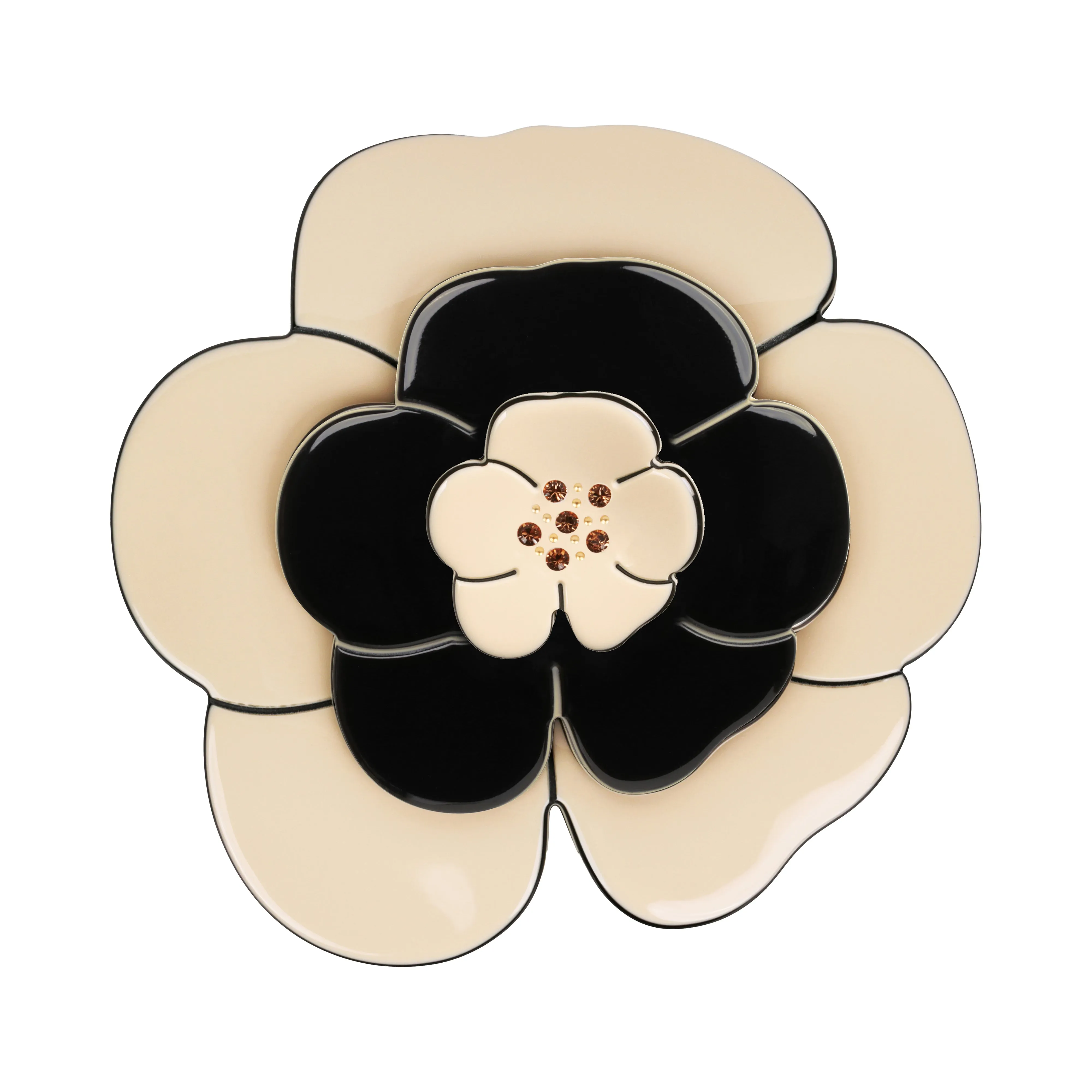 Camellia Large Crystal Ivory Black Brooch