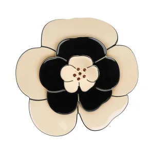 Camellia Large Crystal Ivory Black Brooch