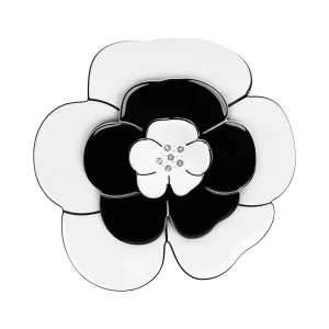 Camellia Large Crystal White Black Brooch