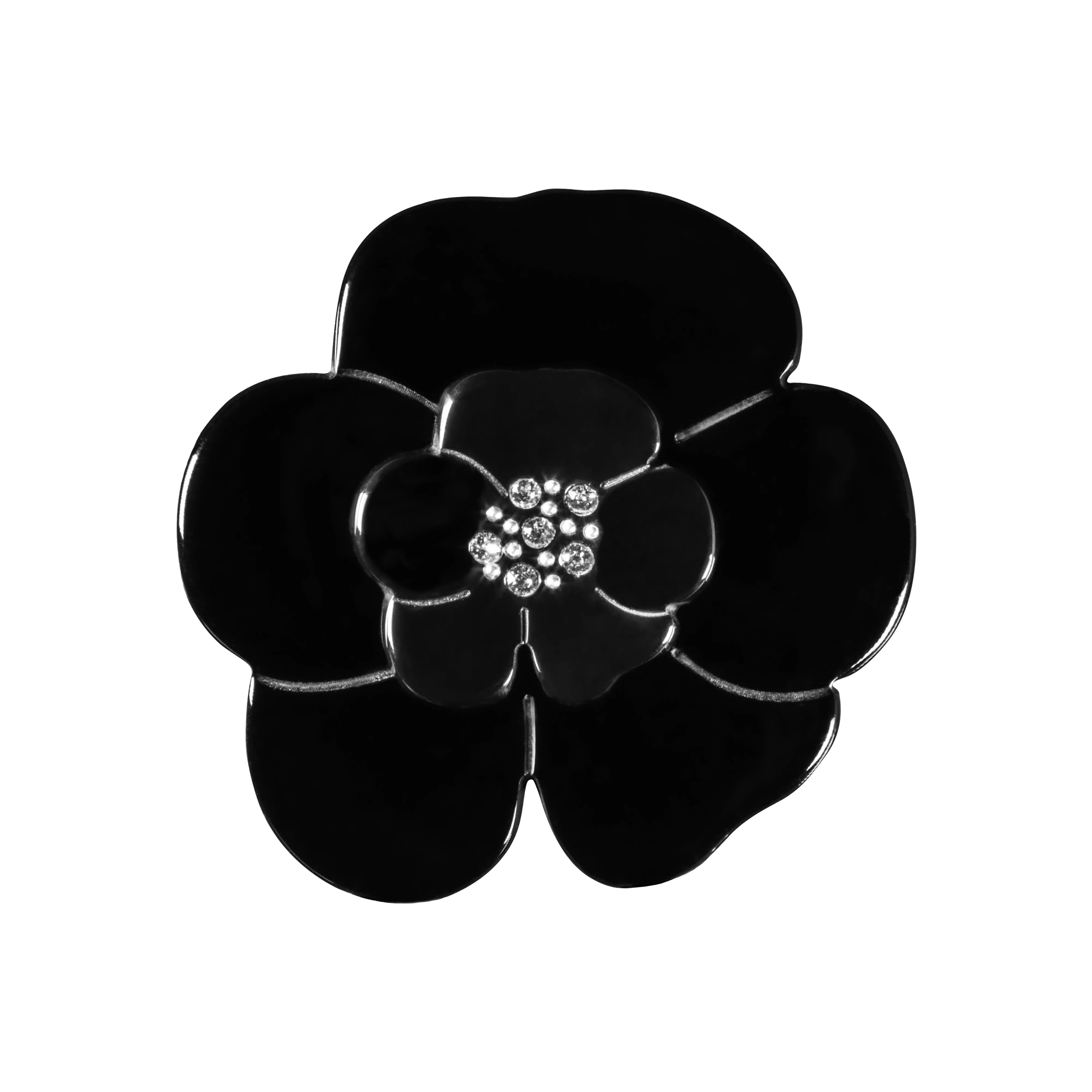 Camellia Medium Crystal Black Brooch