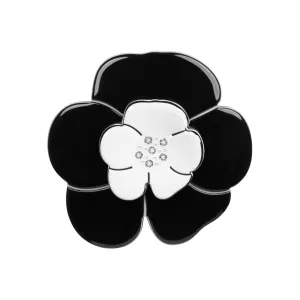 Camellia Medium Crystal Black White Brooch