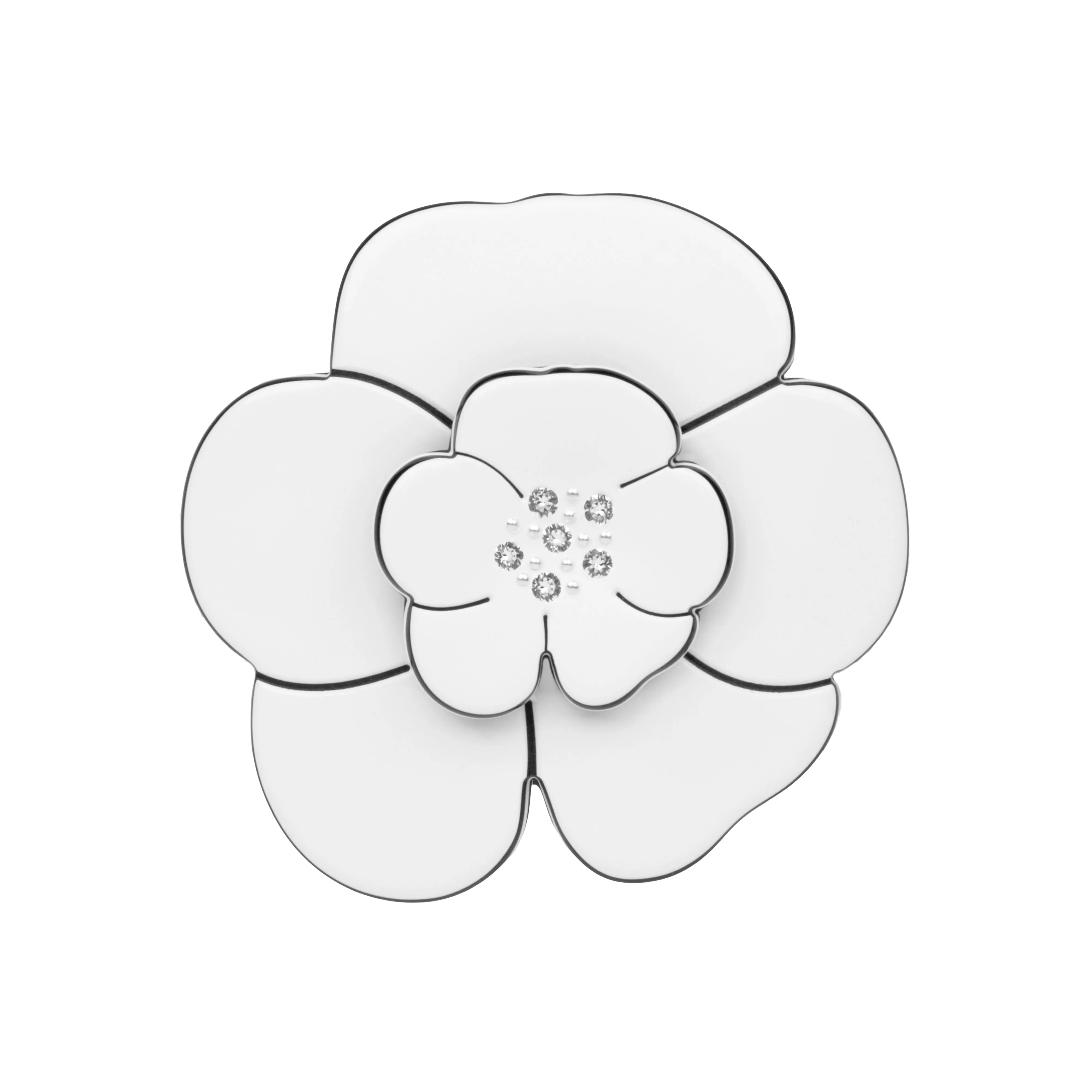 Camellia Medium Crystal White Brooch