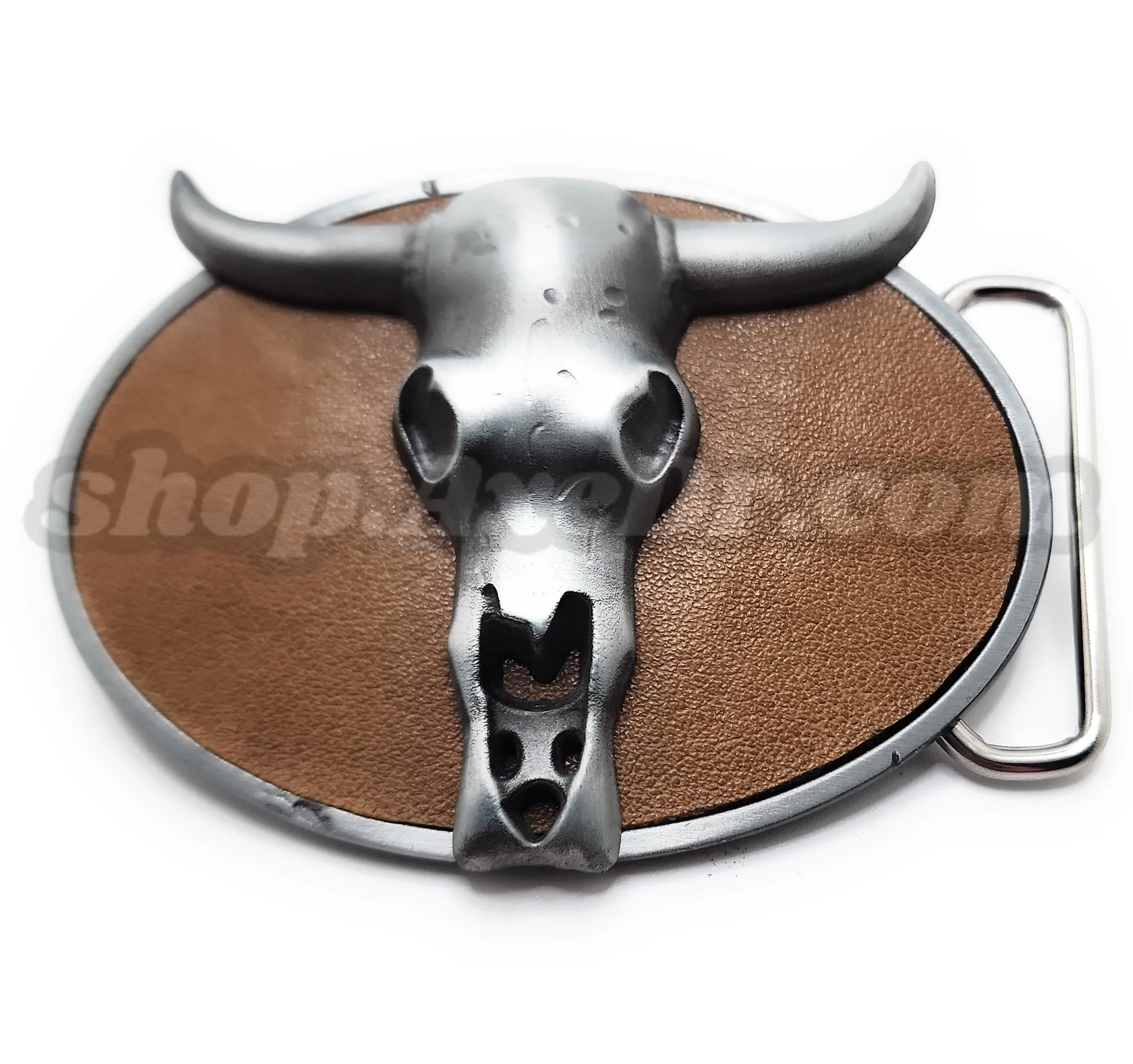 Cattle Skull Leather Textured Western Belt Buckle