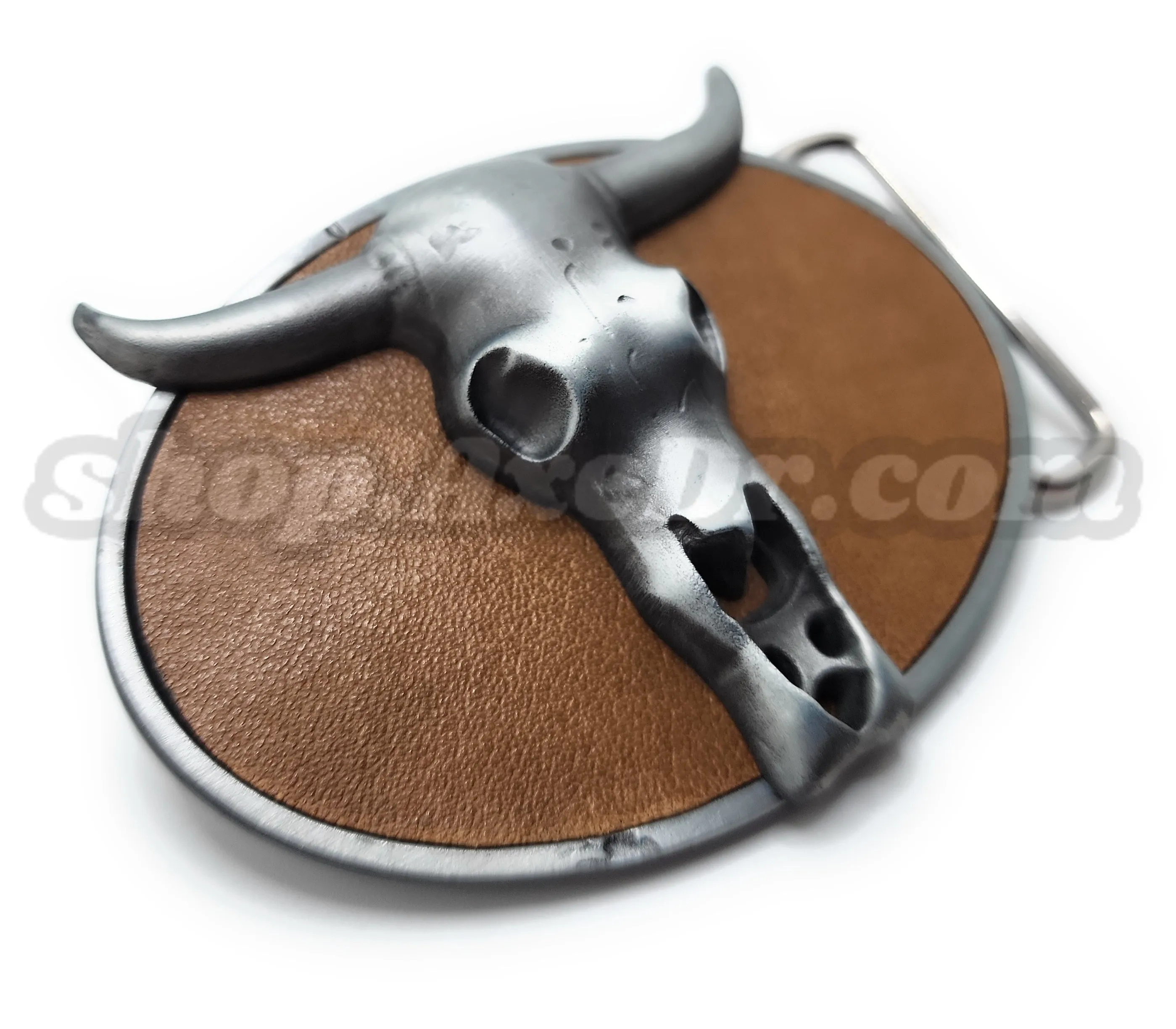 Cattle Skull Leather Textured Western Belt Buckle