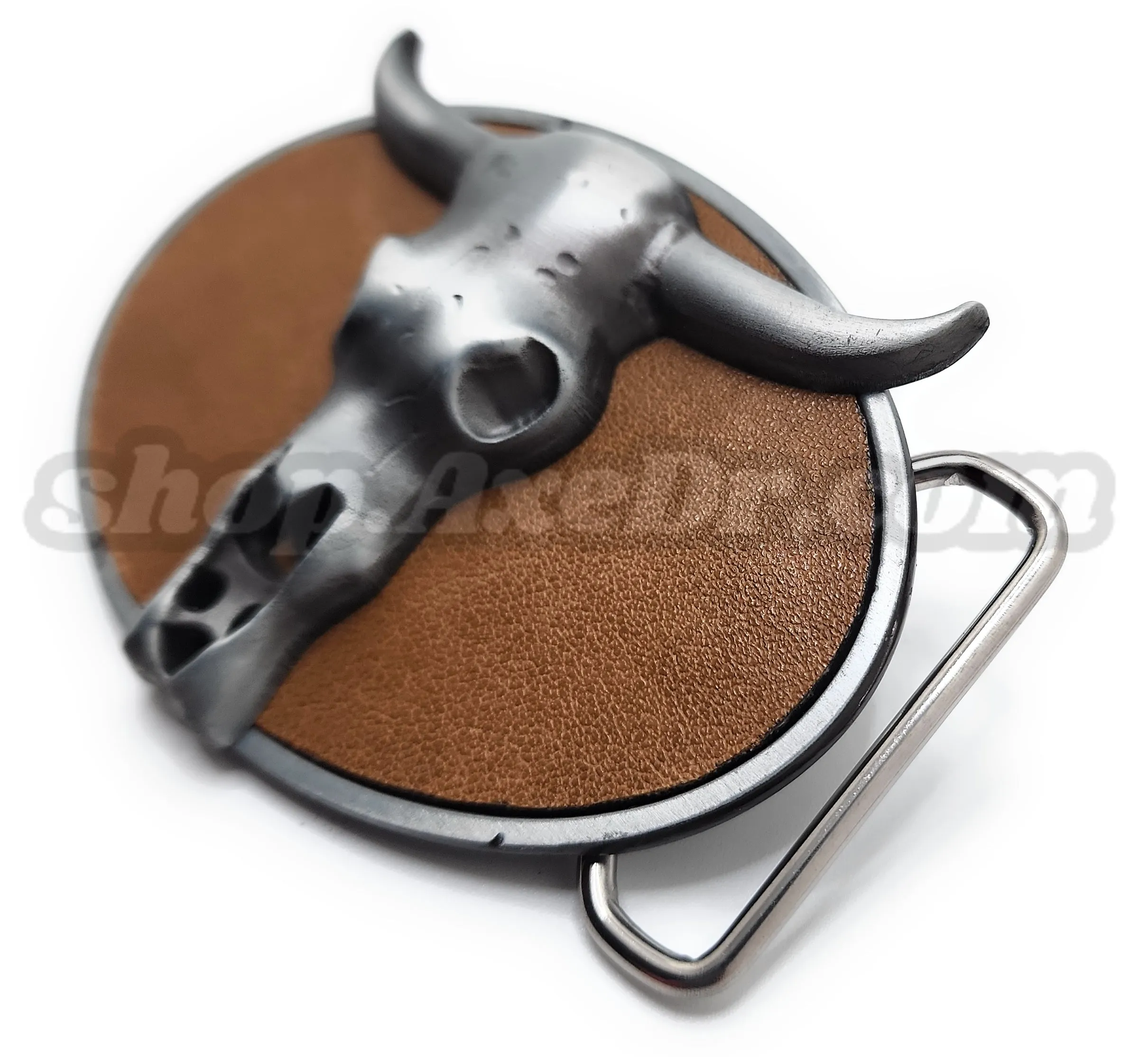 Cattle Skull Leather Textured Western Belt Buckle