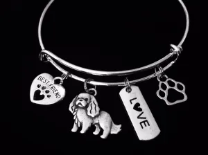 Cavalier King Charles Spaniel Expandable Charm Bracelet Silver Adjustable Wire Bangle Gift Best Friend Paw Print Pet Animal Lover English Toy Spaniel Jewelry One Size Fits All Gift