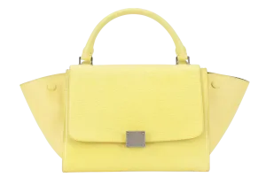 CELINE TRAPEZE SATCHEL YELLOW CALFSKIN LEATHER SILVER HARDWARE WITH STRAPS NO DUST COVER