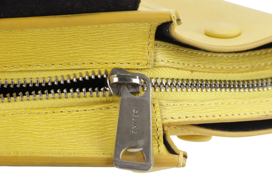 CELINE TRAPEZE SATCHEL YELLOW CALFSKIN LEATHER SILVER HARDWARE WITH STRAPS NO DUST COVER