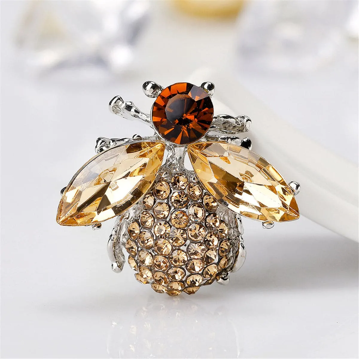 Champagne Crystal & Cubic Zirconia Bee Brooch